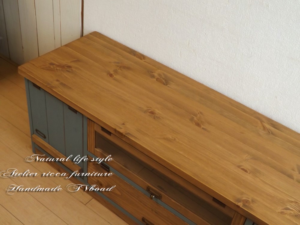 アンティーク調TVボード ブルーグレイwide120