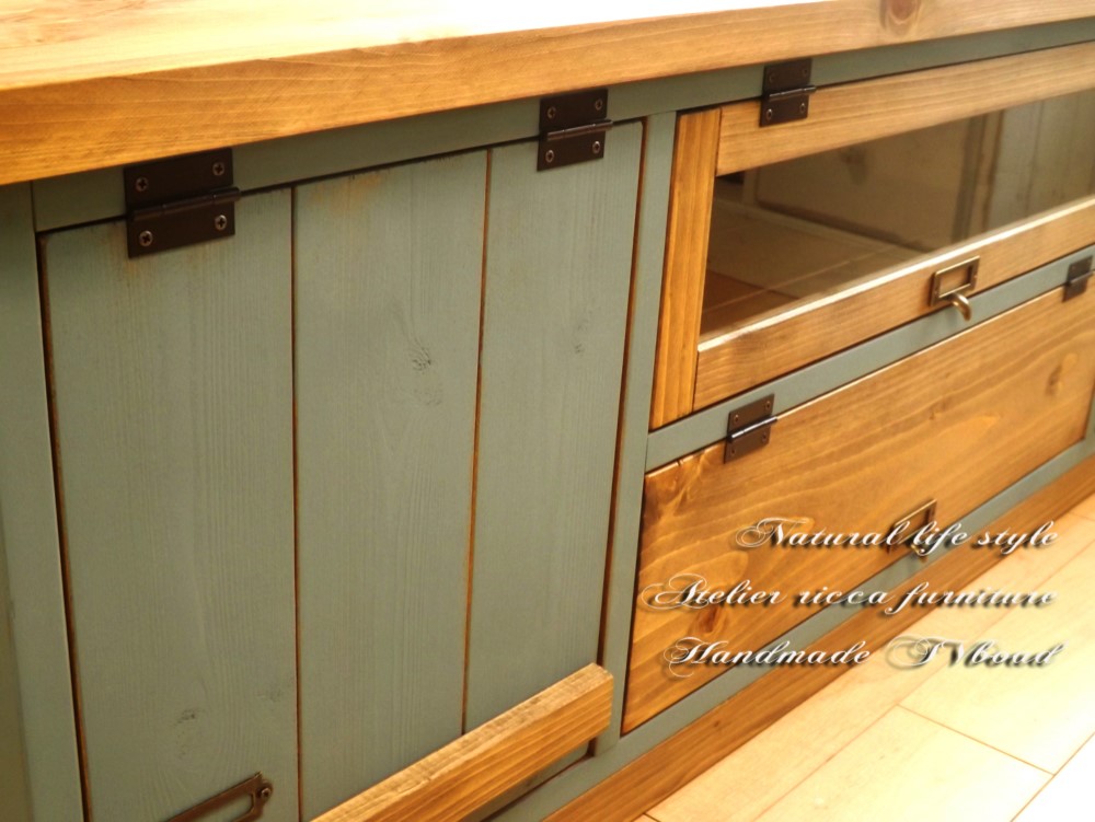 アンティーク調TVボード ブルーグレイwide120