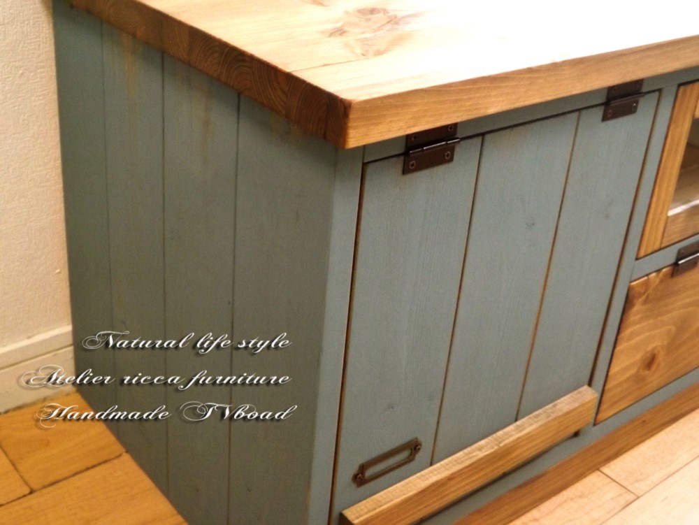 アンティーク調TVボード ブルーグレイwide120