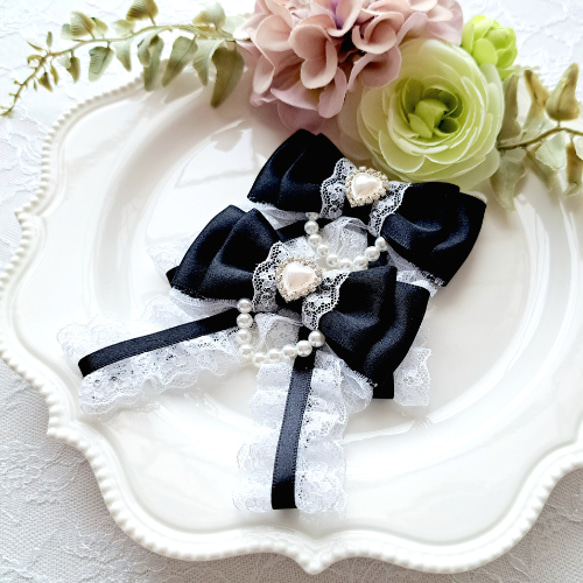 量産型リボン ヘアクリップ リボンクリップ 上品 エレガント ブラック 使い方 簡単 可愛い 結婚式 発表会 2枚目の画像