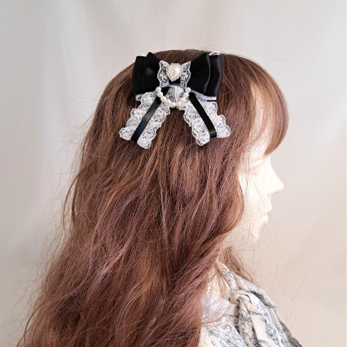 量産型リボン ヘアクリップ リボンクリップ 上品 エレガント ブラック 