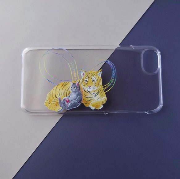 名入れ可＊虎とトラ猫 透明スマホケース＊iphone・Android対応【大トラ小トラ】 1枚目の画像