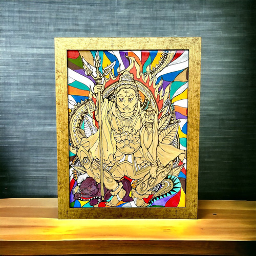 七福神毘沙門天様 太子サイズ額付きアート原画（幸運アート