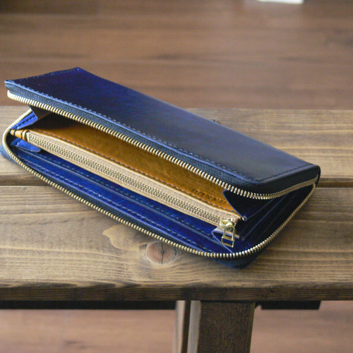 手染め・手縫いの長財布【Round Zipper Wallet】