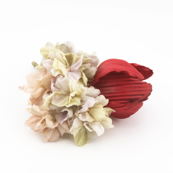 Corsage. コサージュ" Antique bouquet. " | チューリップ×紫陽花 | アンティークレッド 8枚目の画像