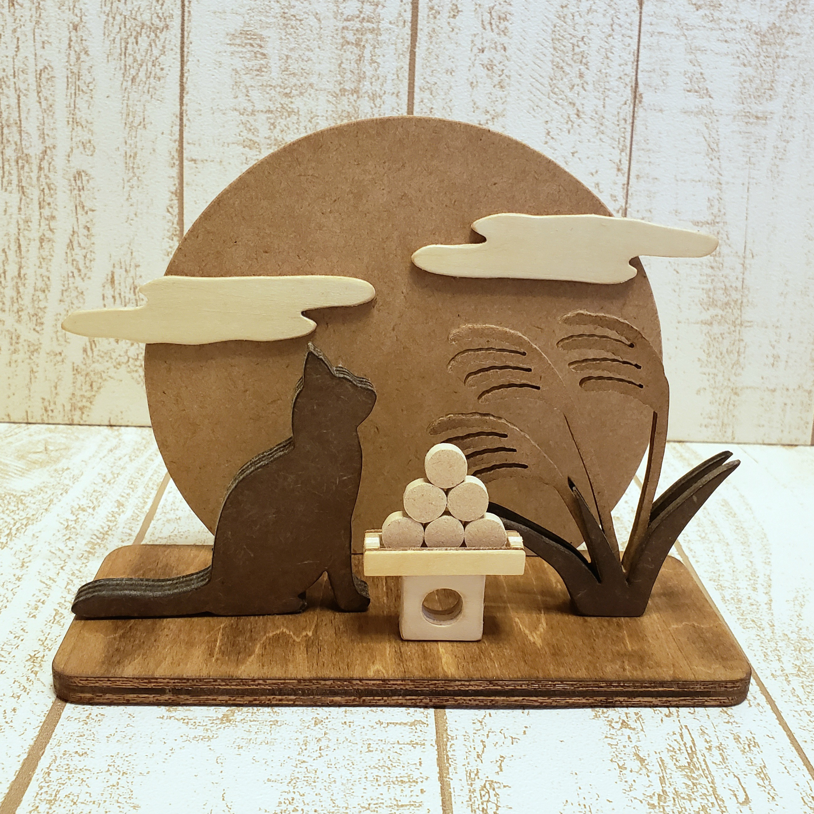中秋の名月と猫、水彩紙24cm×35cm 中秋の名月と猫、水彩紙24cm×35cm