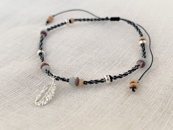 silver925 beads anklet  〜feather〜 1枚目の画像