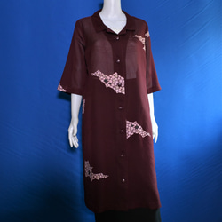 着物リメイク　ロングワンピース＆ロングコート　（絹着物地お召）五分袖 4枚目の画像