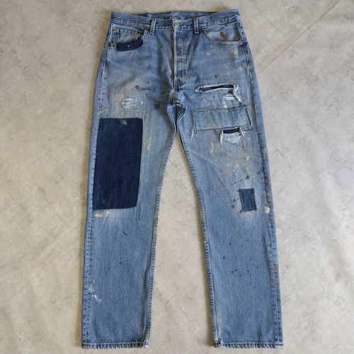 W34表記 リペアカスタム usa製 リーバイス 501 リメイクデニム