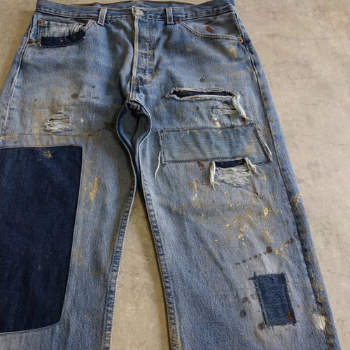 W34表記 リペアカスタム usa製 リーバイス 501 リメイクデニム