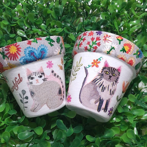 送料無料♡猫♡2号鉢2個セット♡リメイク鉢☆ガーデン雑貨