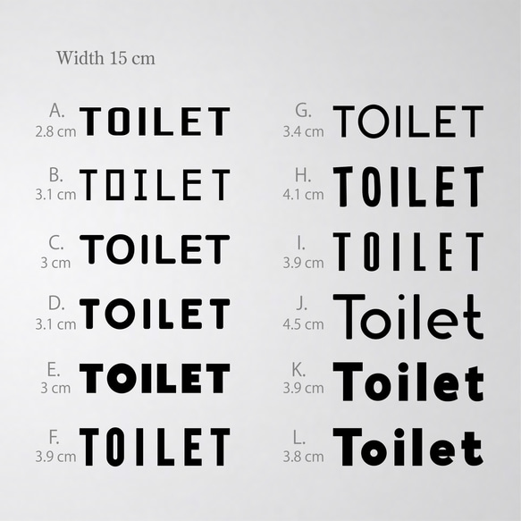 トイレ　WCドアサイン ドアステッカー　ピクトグラム サイズが２種類から/フォントは12種類から選べます。 4枚目の画像