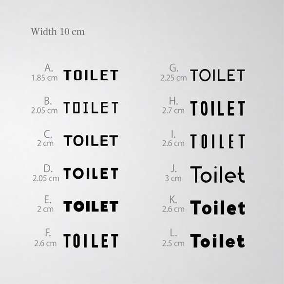 トイレ　WCドアサイン ドアステッカー　ピクトグラム サイズが２種類から/フォントは12種類から選べます。 3枚目の画像