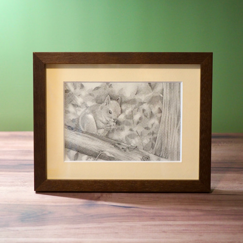 額入鉛筆画「もぐもぐリスさん」原画 絵画 マキバドリ 通販 16331831