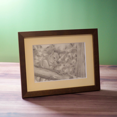 『Composition UH』 絵画・現代アート・鉛筆画・原画・額縁付 送料無料 「猫の絵no.54」 原画 フレーム付き 色鉛筆画（アート作品