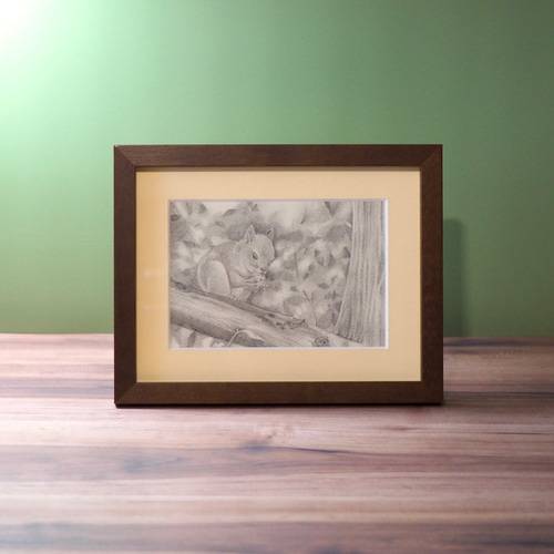 額入鉛筆画「もぐもぐリスさん」原画 絵画 マキバドリ 通販 16331831