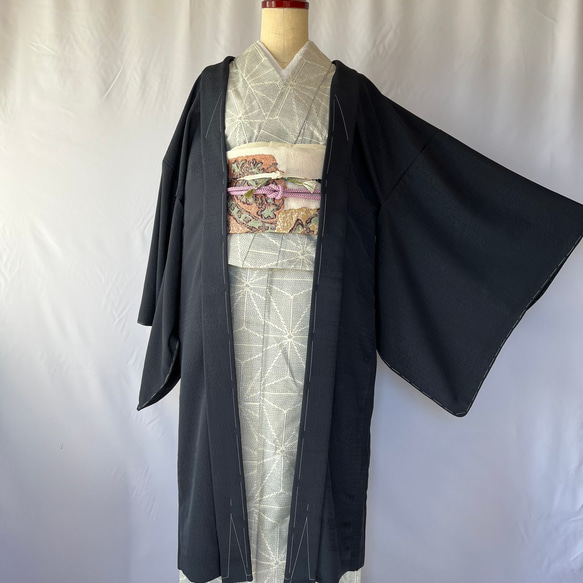 新品 正絹 単衣 女物 長羽織 藍鉄 着物 haori しば田（お休み