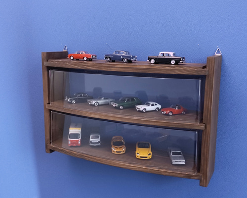 壁掛　ミニカーセット 壁掛けミニカーケース8×6マス（最大96台収納 スライド扉 取り出し加工