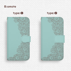 送料無料★向日葵レース模様のAndroid手帳型スマホケース チョコミント 花 全機種対応 夏 ひまわり ミントグリーン 3枚目の画像