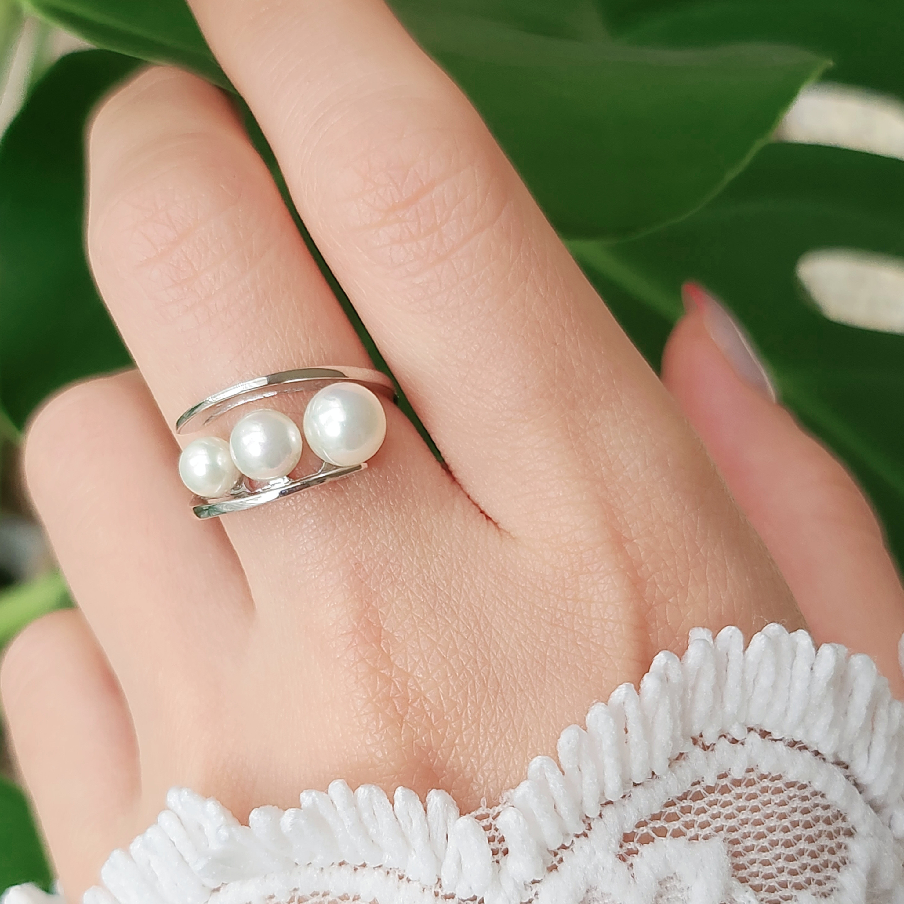 ハワイアン　トリプルパール  オープンデザイン　リング　H-243