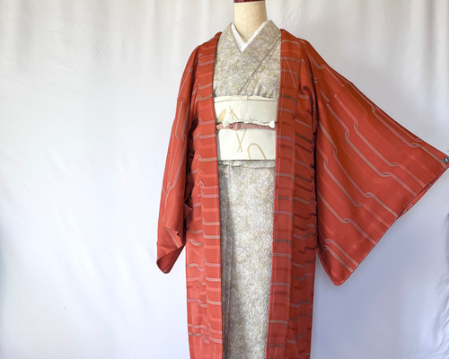新品 正絹 単衣 女物 長羽織 銀朱色 着物 haori しば田（お休み） 通販  