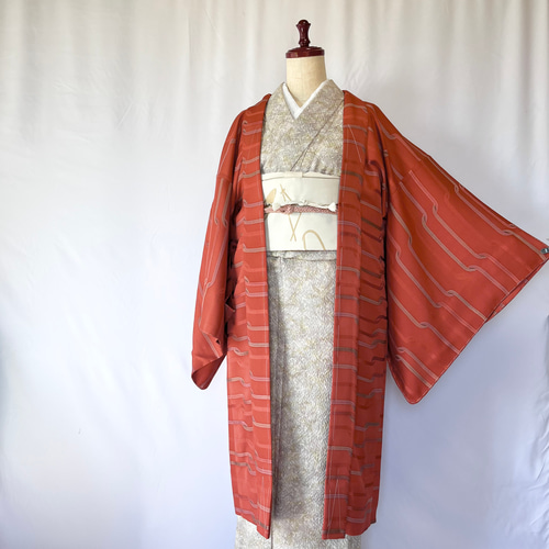 新品 正絹 単衣 女物 長羽織 銀朱色 着物 haori しば田（お休み） 通販