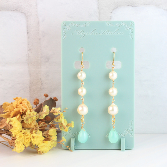 天然石☆鮮やかブルー☆大粒シーセディメントジャスパーのピアス14kgf