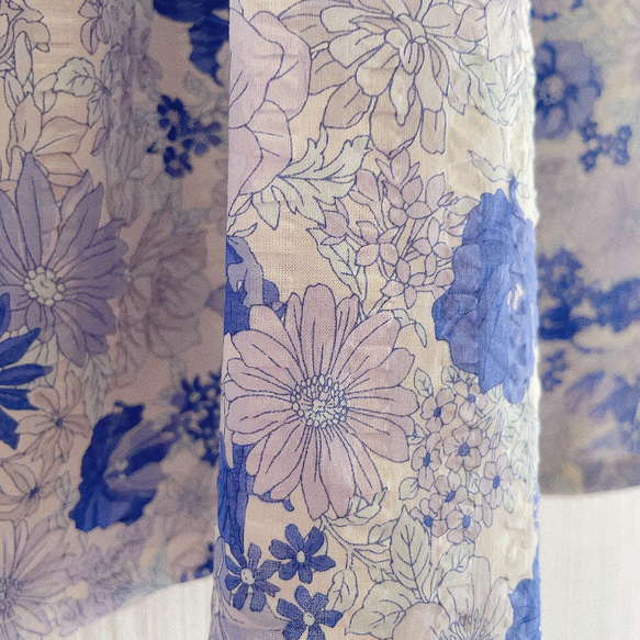 半袖・七分袖・長袖　リップルの花柄ギャザーワンピース　／ブルー 6枚目の画像