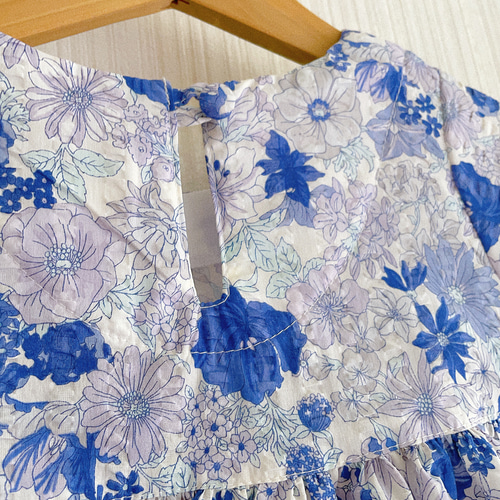 半袖・七分袖・長袖 リップルの花柄ギャザーワンピース ブルー/ピンク