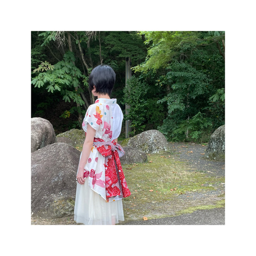 雲土【楽衣】 (RAKUE) シャツ 浴衣 作務衣 金魚 朝顔 ｵﾘｼﾞﾅﾙ 一点もの 