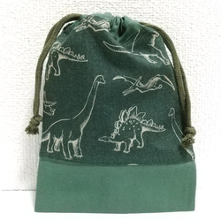 恐竜デニム風（ダークグリーン）1 巾着袋 2枚目の画像