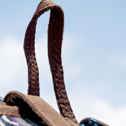レザーステッチデザインバックパック本物の牛革ショルダーバッグナショナルウィンド登山バッグパッチワークバッグ-モロッコスタイルクリ 12枚目の画像