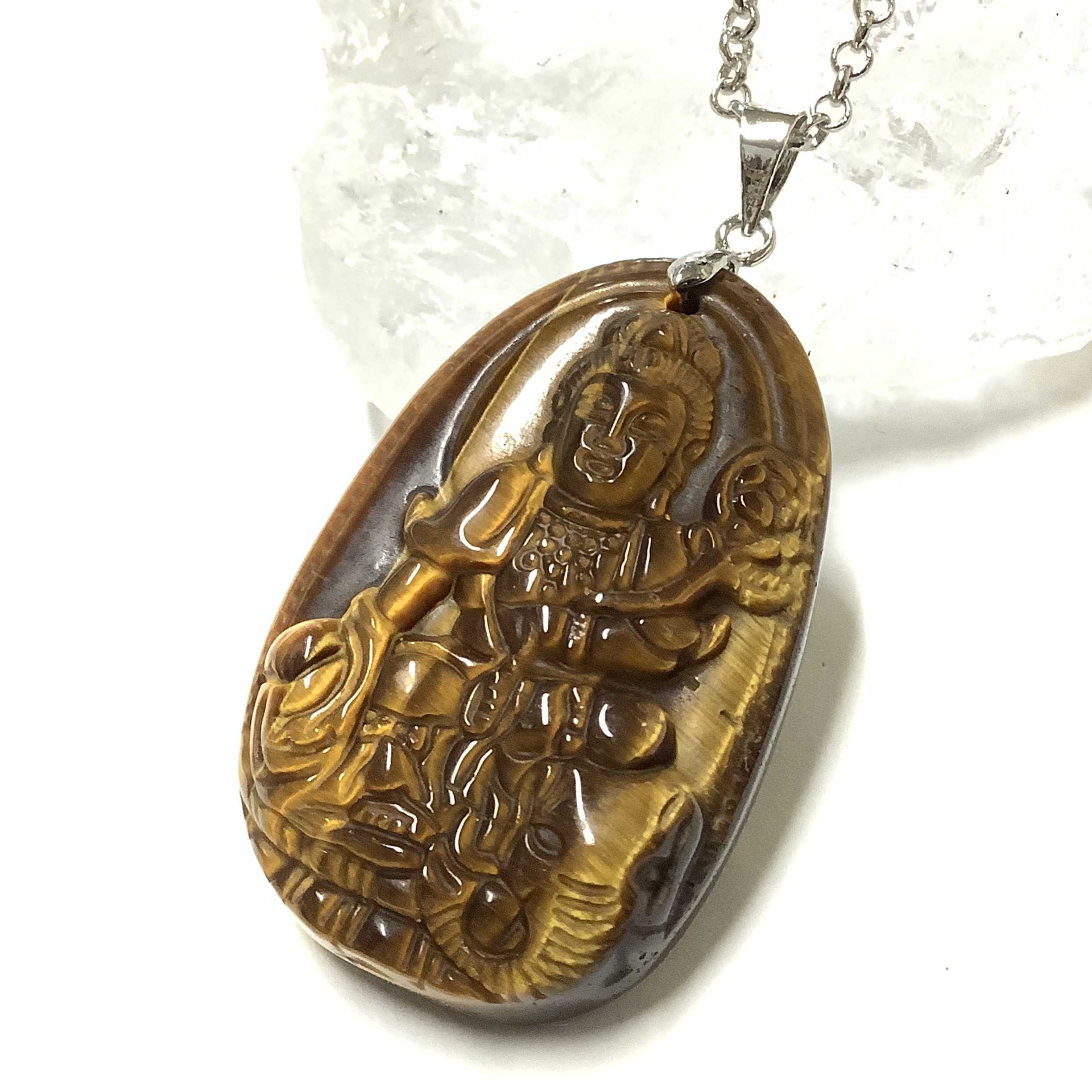 一点物☆ 幸せ”増益”・寿命”延命”のお守り ヒーリングストーン 天然石 タイガーアイ 『普賢菩薩』ネックレス