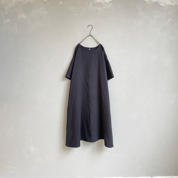 ダブルガーゼの半袖ワンピース。ネイビー【受注製作】 6枚目の画像