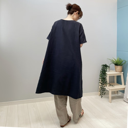 ダブルガーゼの半袖ワンピース。ネイビー【受注製作】 2枚目の画像