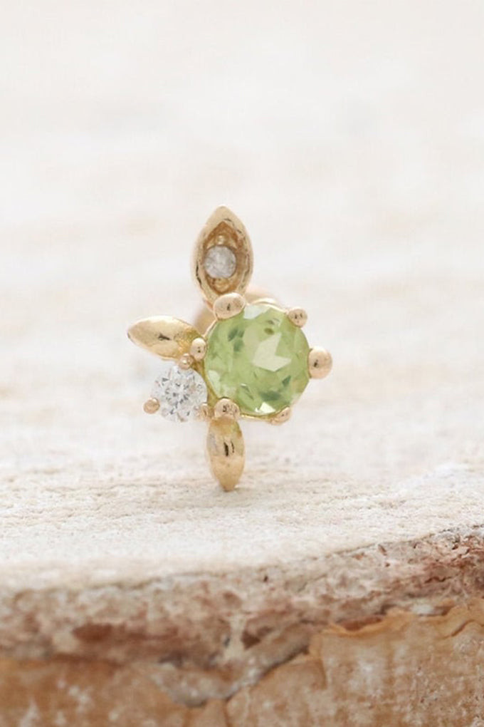 14K金 ゴールド 天然純正ペリドット ダイヤモンド ヘリックス 軟骨 アラガス コンク イヤリング ピアス ラブレット