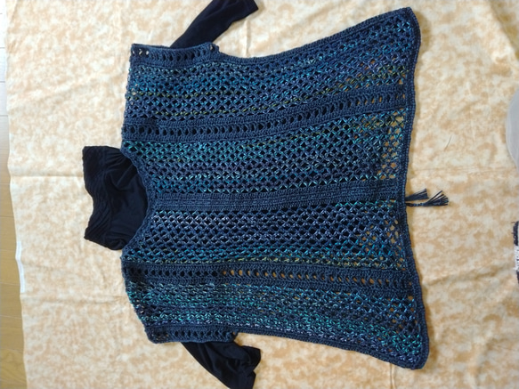 (送料無料）添え糸編みのプル～～！　ネット編みにグラデーションのきれいな糸を編みこんだように編んでいます～～！ 10枚目の画像