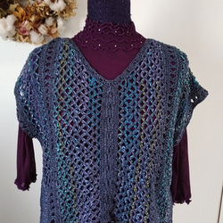 (送料無料）添え糸編みのプル～～！　ネット編みにグラデーションのきれいな糸を編みこんだように編んでいます～～！ 15枚目の画像