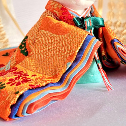 620 雛人形 小さな着せ替えお着物〈お姫様〉十二単 朱色地に小菊と松