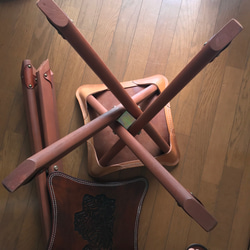 限定2点セット　インテリア　ハンティングチェア ハンドメイド 木製スツール イス四脚 椅子 革　アウトドア キャンプ 3枚目の画像