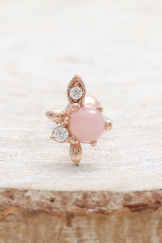 14K金 ゴールド 天然ピンクオパール ダイヤモンド ヘリックス 軟骨 アラガス コンク イヤリング ピアス ラブレット