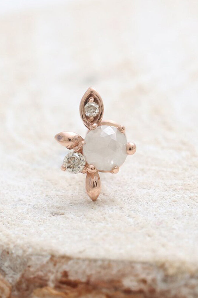 14K金 ゴールド 天然グレー&コニャックダイヤモンドヘリックス 軟骨 アラガス コンク イヤリング ピアス ラブレット