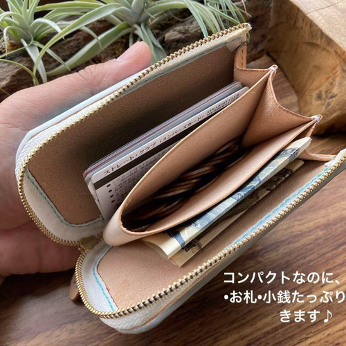 【エテ二朗】メロン型押しレザー 名刺入れ＆L字ファスナー財布　手縫い　本革 エテ二朗様専用】メロン型押しレザー 名刺入れ＆L字ファスナー