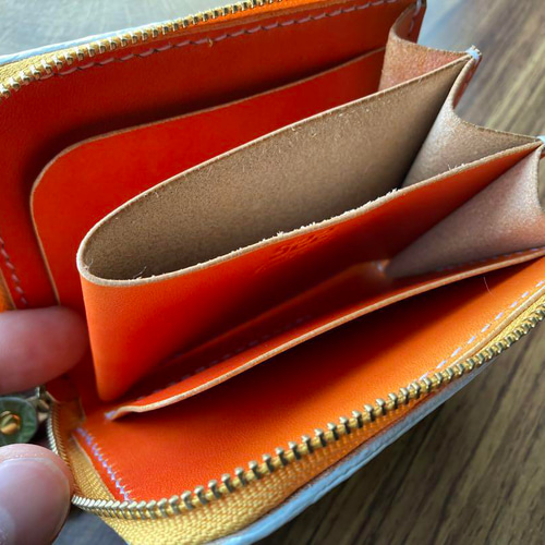 メロン】本革 L字ファスナー財布 メロン型押し本革 ハンドメイド
