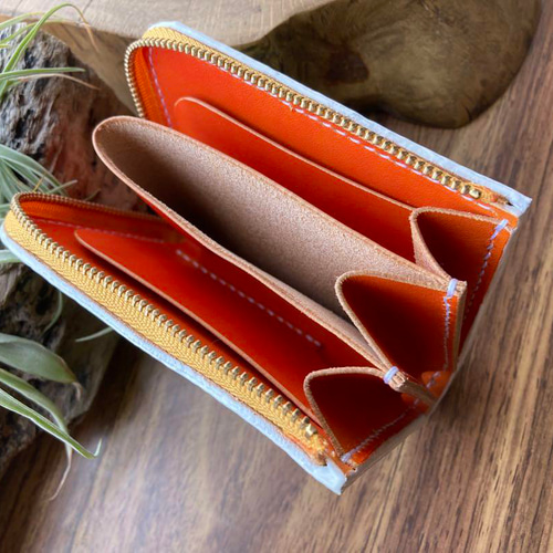 【エテ二朗】メロン型押しレザー 名刺入れ＆L字ファスナー財布　手縫い　本革 32dcca88c4e95848a5e1cc696a71f6