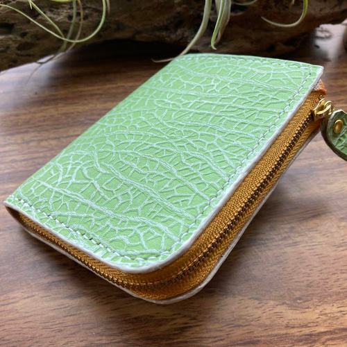 【エテ二朗】メロン型押しレザー 名刺入れ＆L字ファスナー財布　手縫い　本革 3ddb2f6a427e236d38e60394302c64