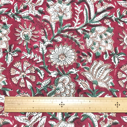 【50cm單位】深紅色白色米色花朵印度手工塊印花布料棉質 第6張的照片