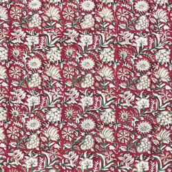 【50cm單位】深紅色白色米色花朵印度手工塊印花布料棉質 第4張的照片