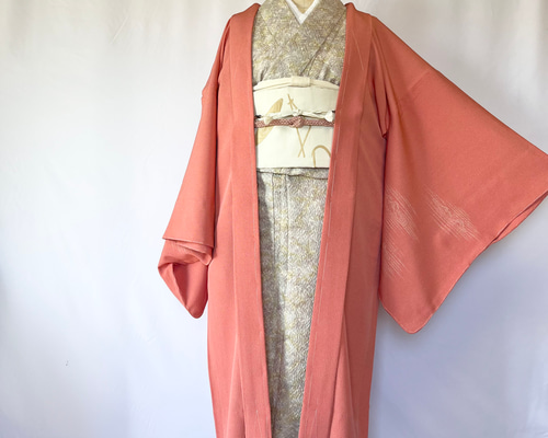 いおはた　絹織物/単衣 お仕立て上がり正絹 羽織 レディース 単衣 黒×ベージュ縞