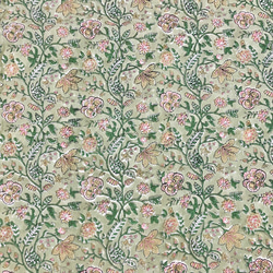 【50cm單位】暗綠色黃色粉紅色花朵印度手工塊印花布料棉質 第4張的照片